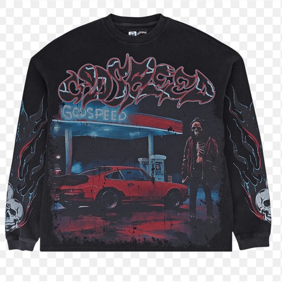 GODSPEED PIT STOP LONG SLEEVE THERMAL T-SHIRT BLACK WASH - MULTIPLE AVAILABLE